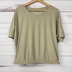 Fit Collective Womens XL Taupe Heathered Drawstring Hem Cropped Top